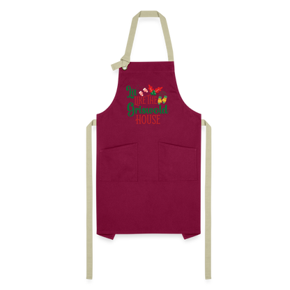 Lit Like The Griswold House Artisan Apron - burgundy/khaki