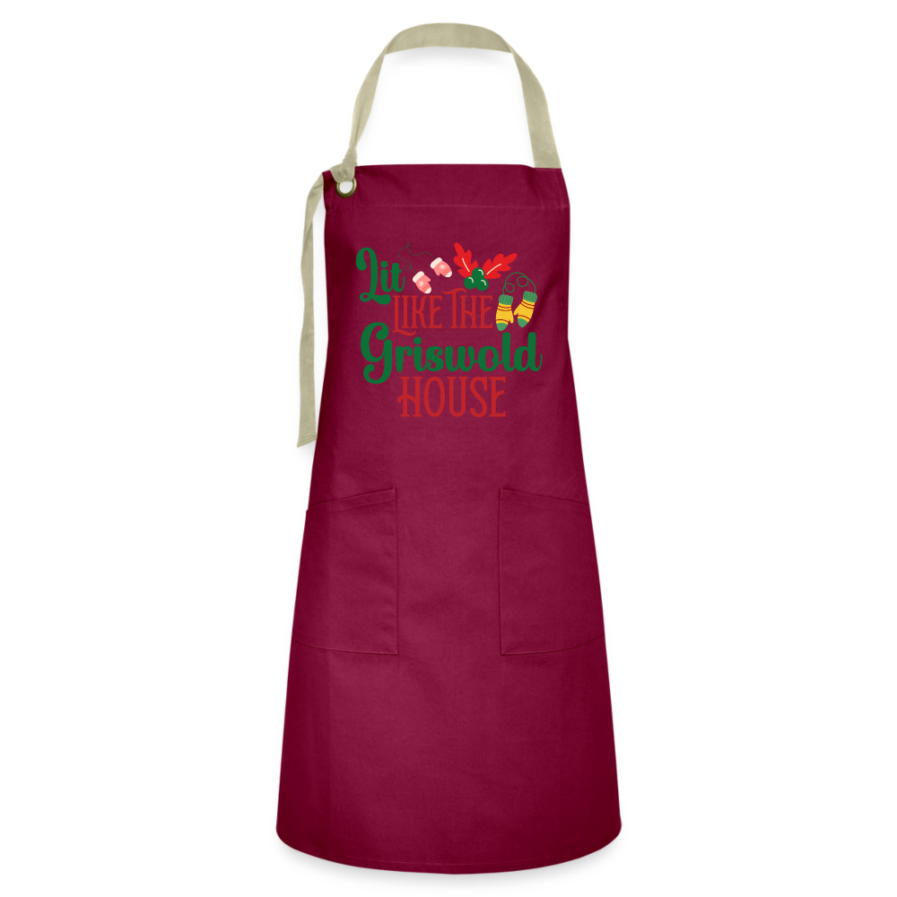 Lit Like The Griswold House Artisan Apron - burgundy/khaki