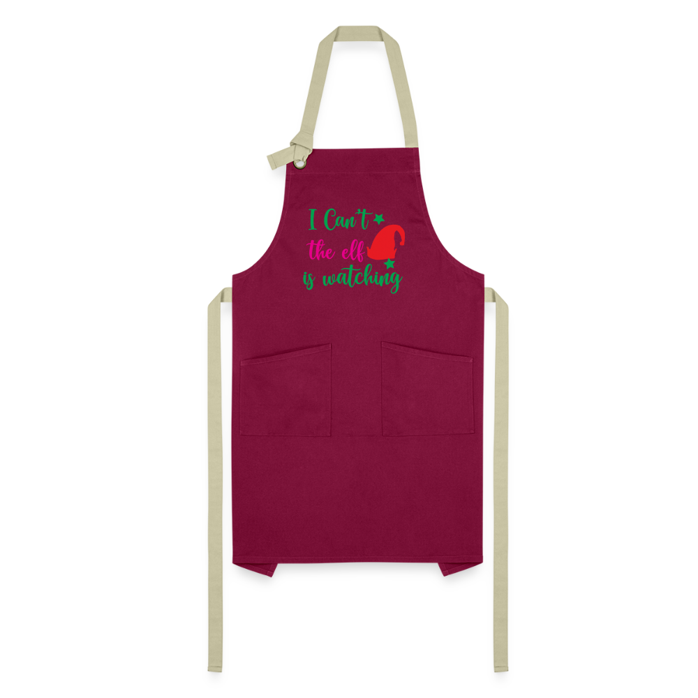 I Can't The Elf Is Watching - Artisan Apron - burgundy/khaki