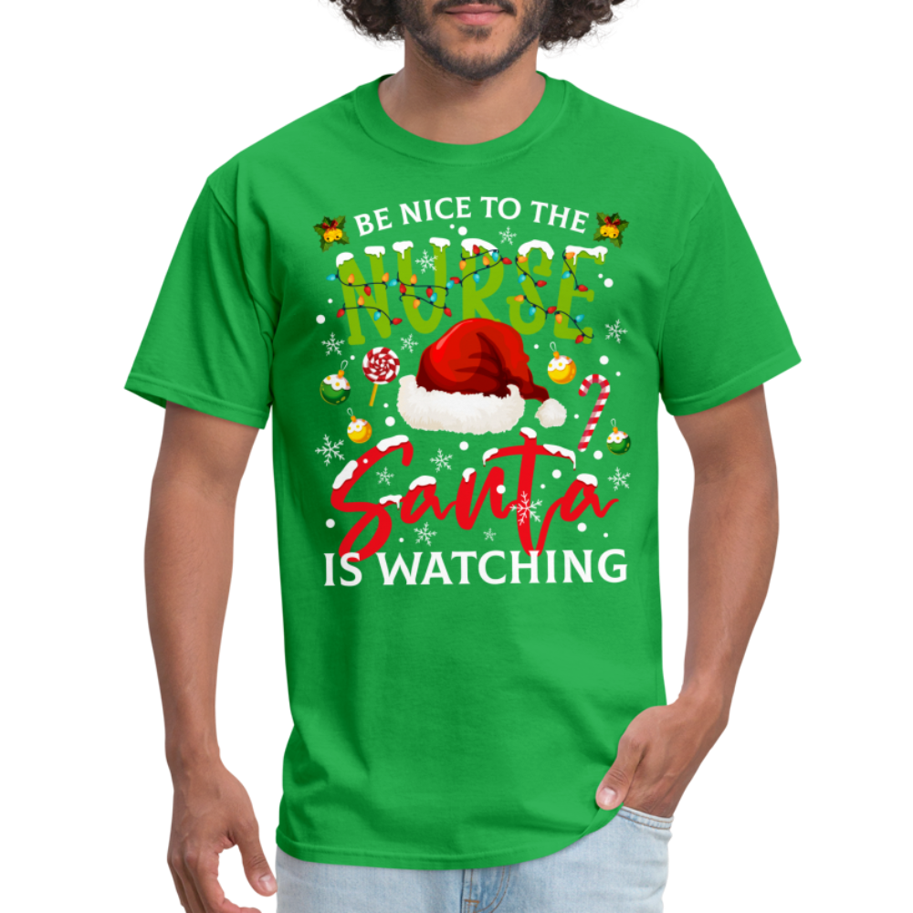 Be Nice To The Nurse Santa is Watching T-Shirt - bright green