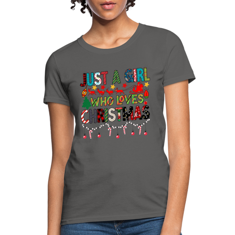 Just a Girl Who Loves Christmas T-Shirt - charcoal