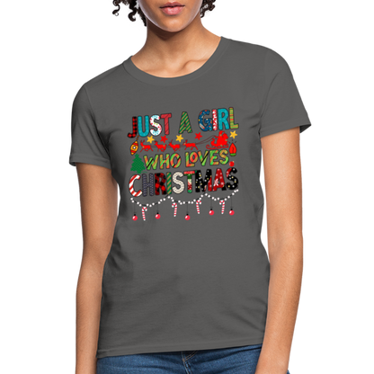 Just a Girl Who Loves Christmas T-Shirt - charcoal