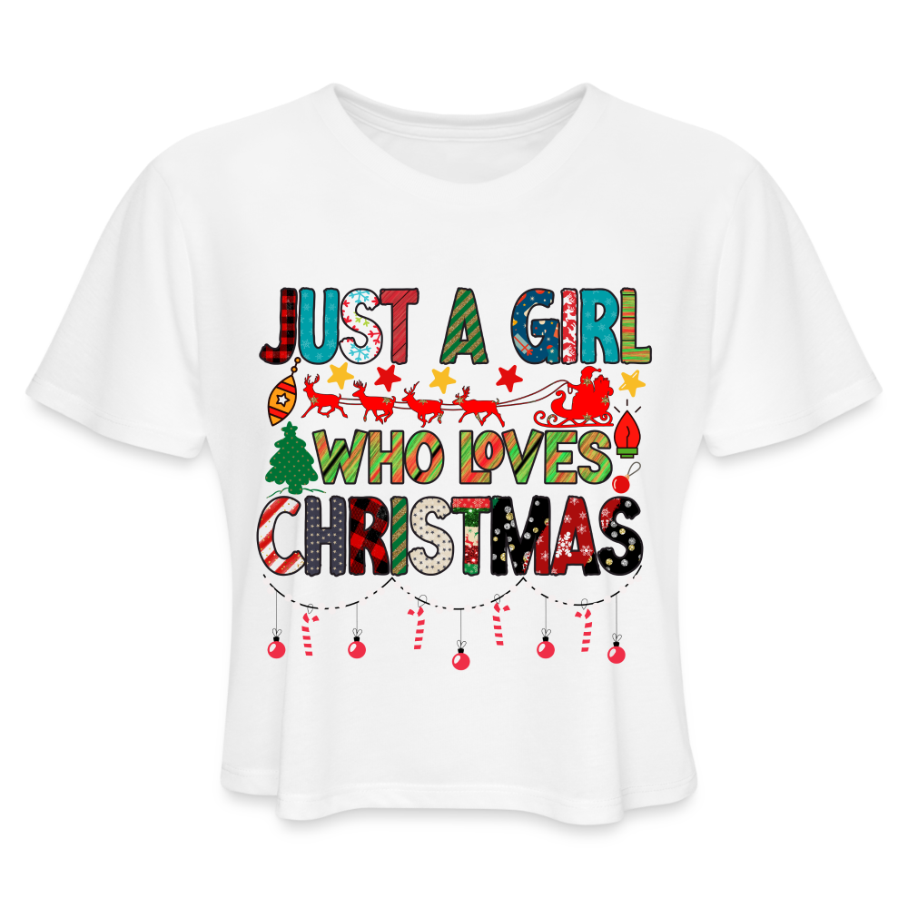 Just a Girl Who Loves Christmas Cropped Top T-Shirt - white