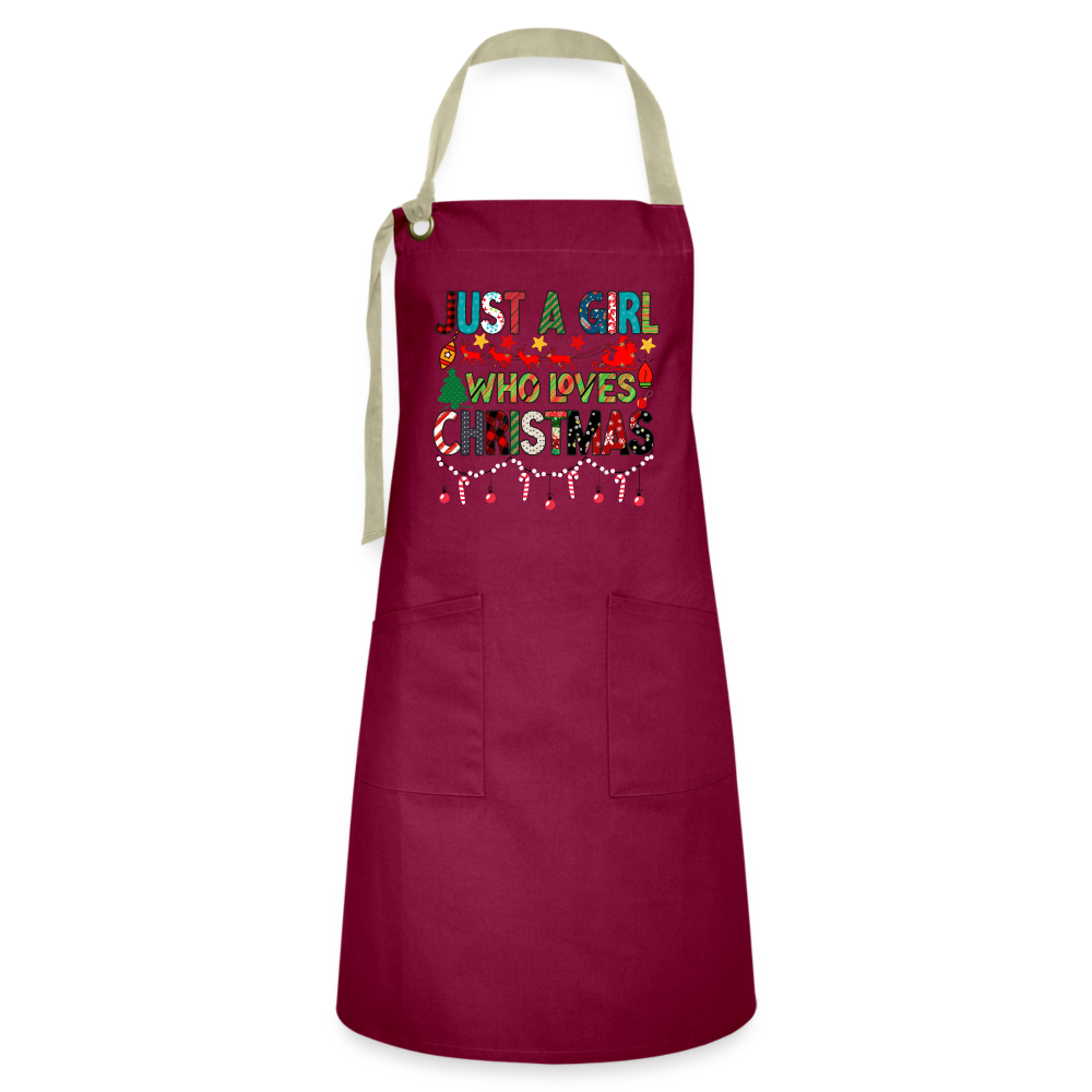 Just a Girl Who Loves Christmas - Artisan Apron - burgundy/khaki