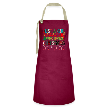 Just a Girl Who Loves Christmas - Artisan Apron - burgundy/khaki