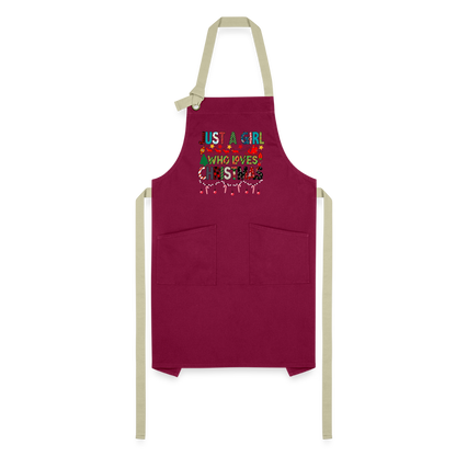 Just a Girl Who Loves Christmas - Artisan Apron - burgundy/khaki