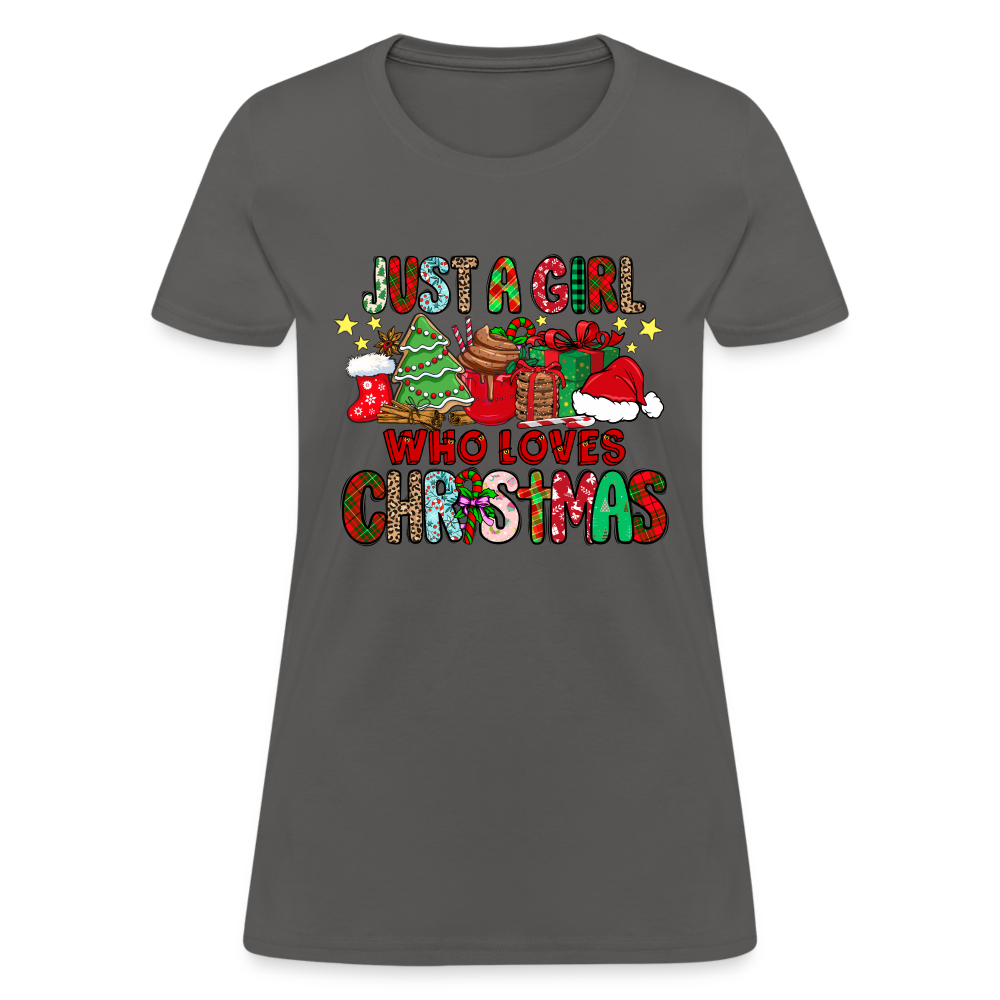 Just A Girl Who Loves Christmas T-Shirt - charcoal