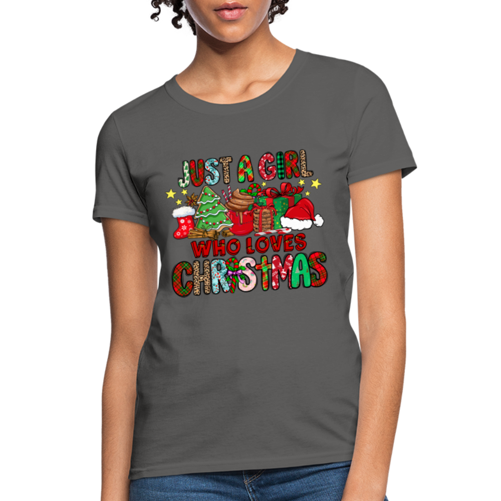 Just A Girl Who Loves Christmas T-Shirt - charcoal