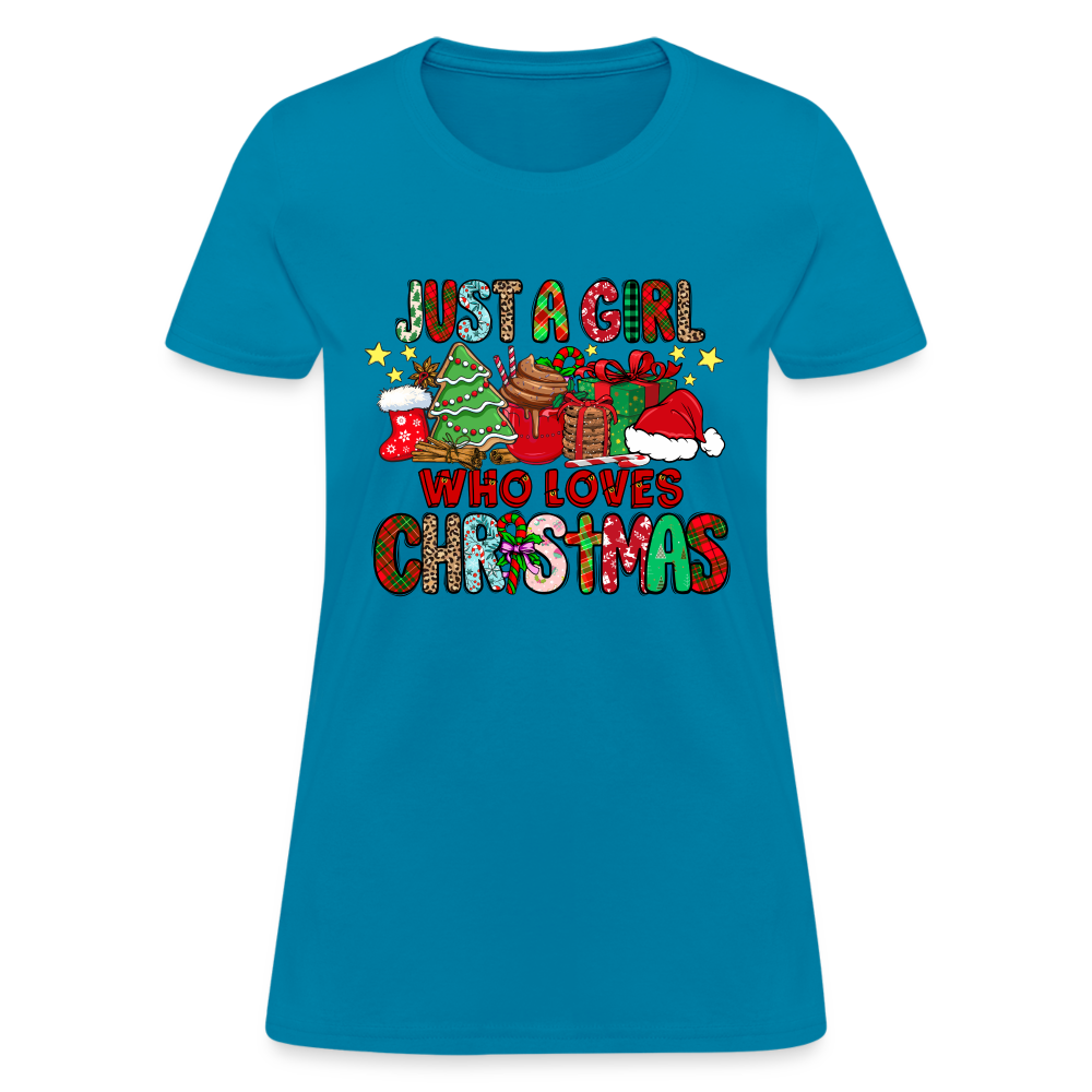 Just A Girl Who Loves Christmas T-Shirt - turquoise