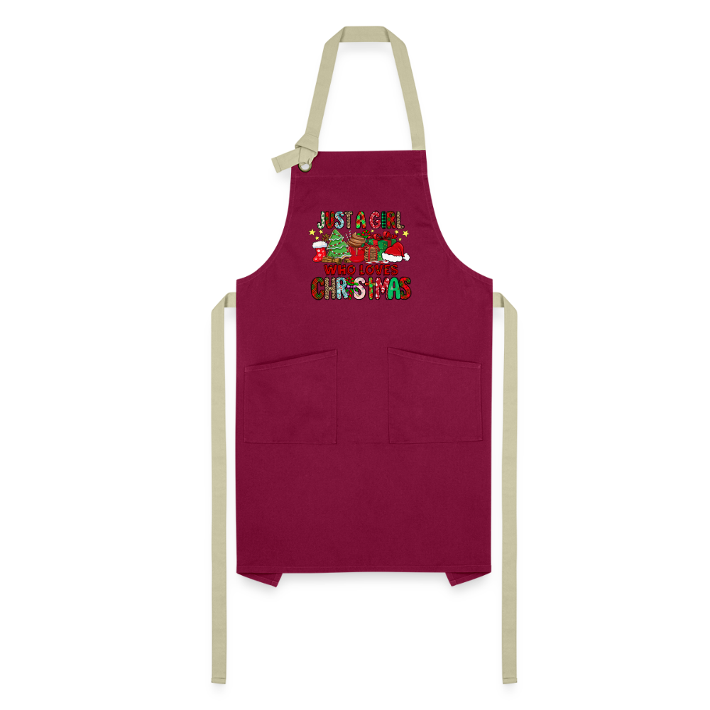 Just A Girl Who Loves Christmas - Artisan Apron - burgundy/khaki