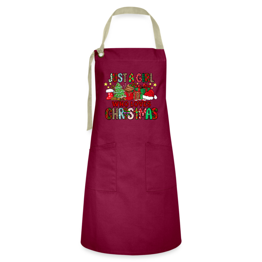 Just A Girl Who Loves Christmas - Artisan Apron - burgundy/khaki