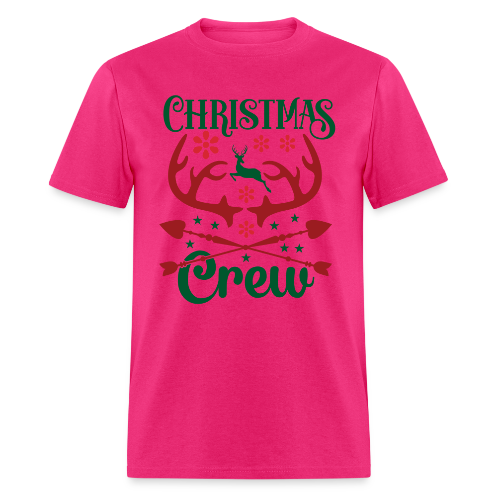 Christmas Crew T-Shirt - Reindeer Antlers & Hearts - fuchsia