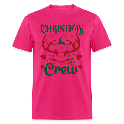 Christmas Crew T-Shirt - Reindeer Antlers & Hearts - fuchsia