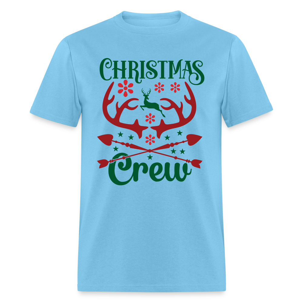 Christmas Crew T-Shirt - Reindeer Antlers & Hearts - aquatic blue