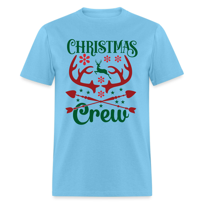 Christmas Crew T-Shirt - Reindeer Antlers & Hearts - aquatic blue