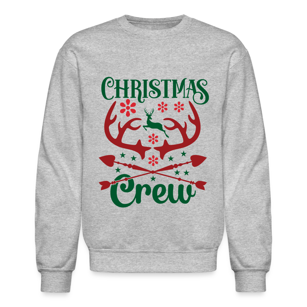 Christmas Crew Sweatshirt - Reindeer Antlers & Hearts - heather gray
