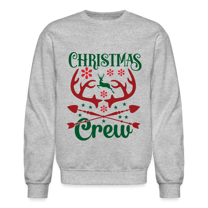 Christmas Crew Sweatshirt - Reindeer Antlers & Hearts - heather gray