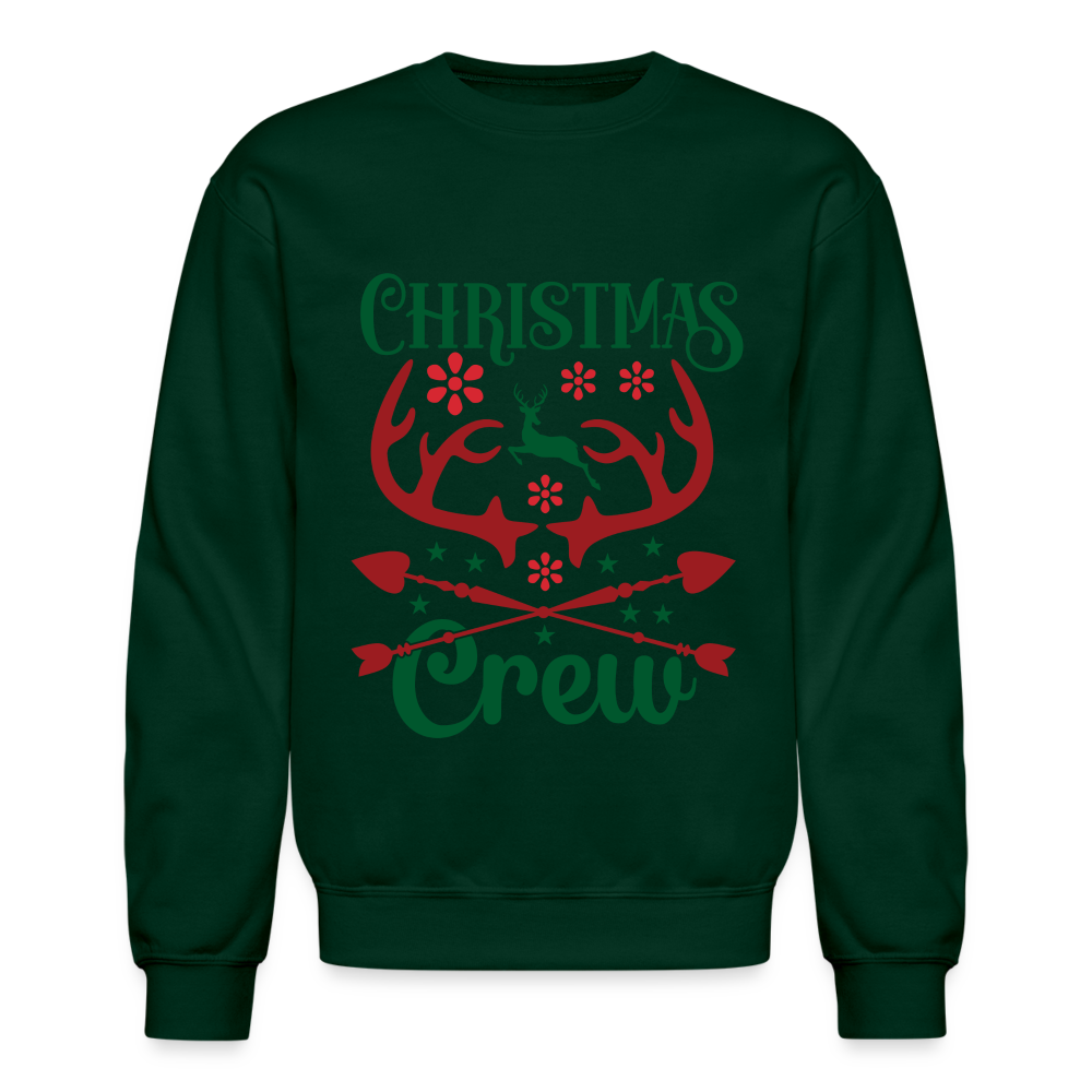 Christmas Crew Sweatshirt - Reindeer Antlers & Hearts - forest green