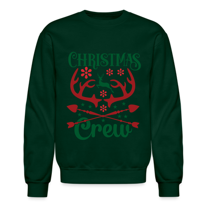 Christmas Crew Sweatshirt - Reindeer Antlers & Hearts - forest green