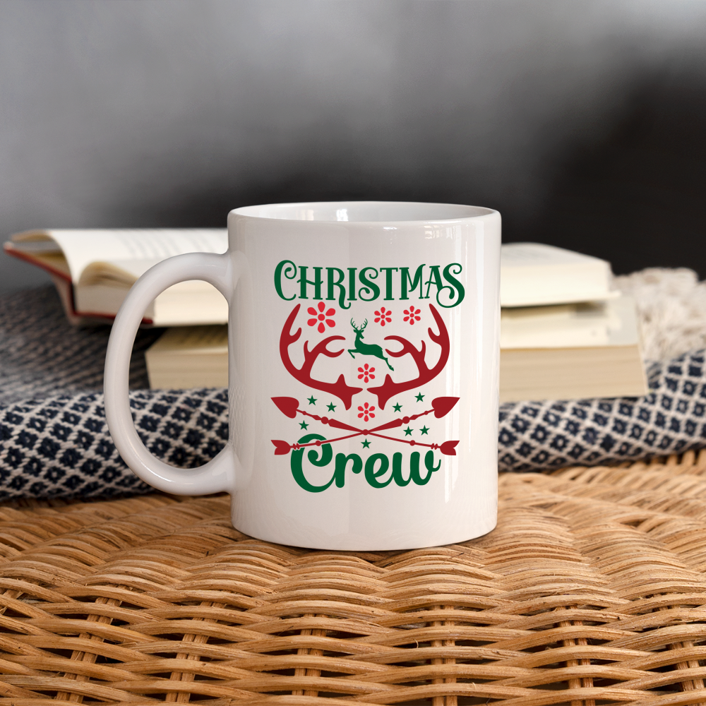 Christmas Crew Coffee Mug - Reindeer Antlers & Hearts - white