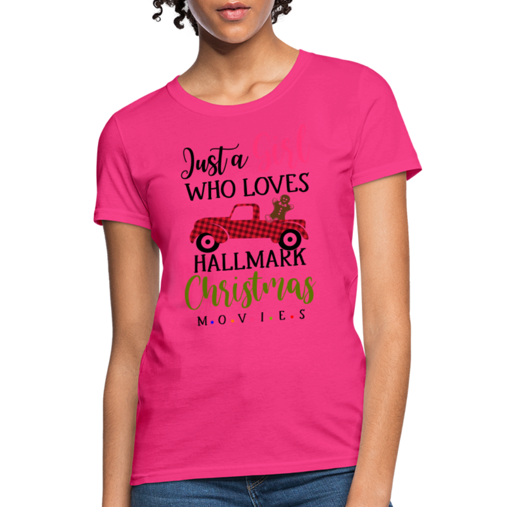 Just A Girl Who Loves HallMark Christmas Movies T-Shirt - fuchsia