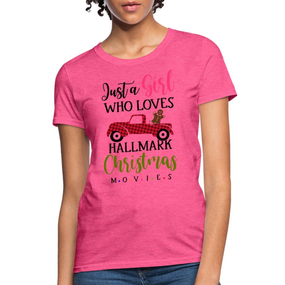 Just A Girl Who Loves HallMark Christmas Movies T-Shirt - heather pink