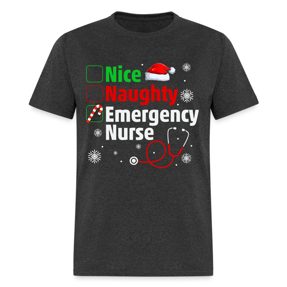 Nice, Naughty, Emergency Nurse - Christmas T-Shirt - heather black