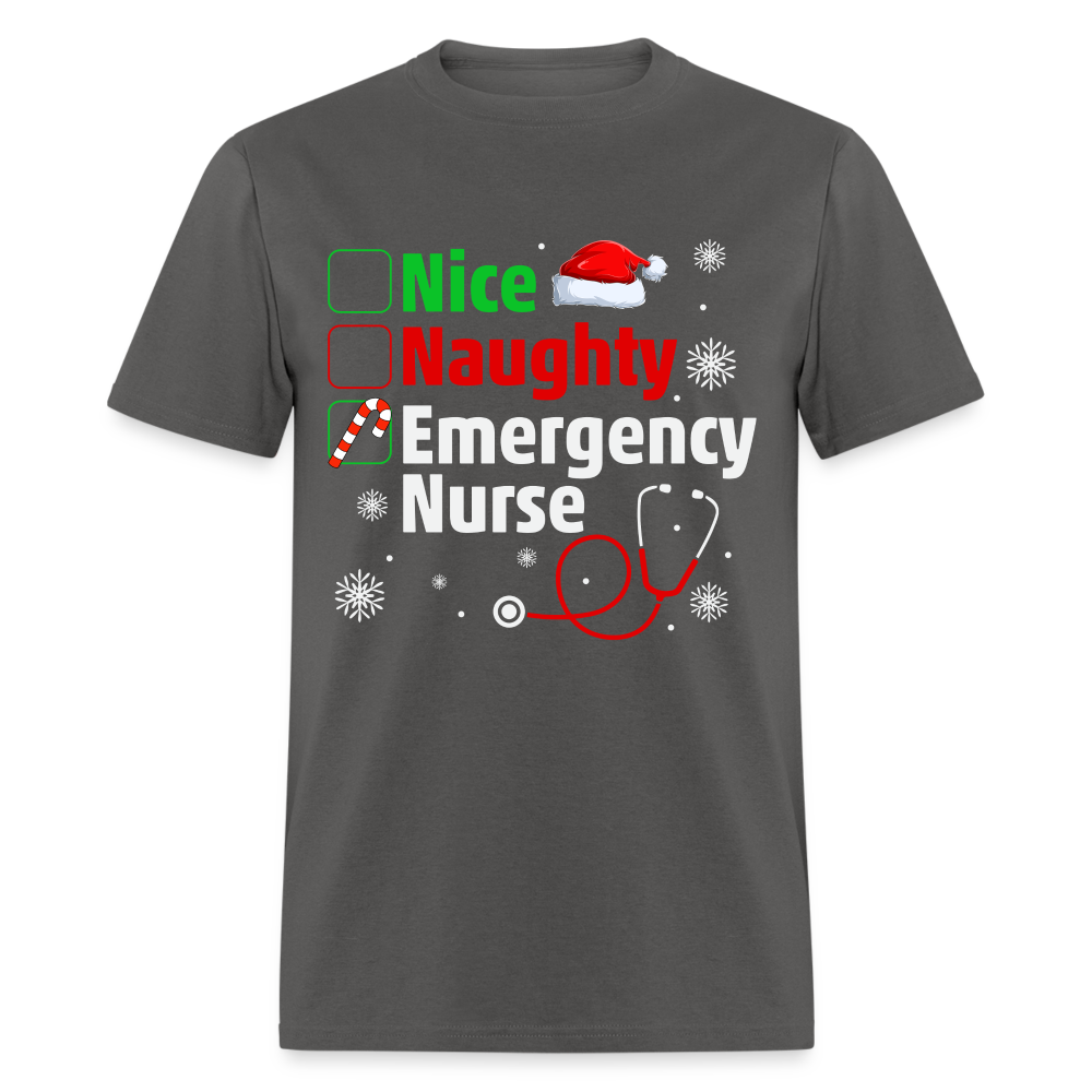 Nice, Naughty, Emergency Nurse - Christmas T-Shirt - charcoal