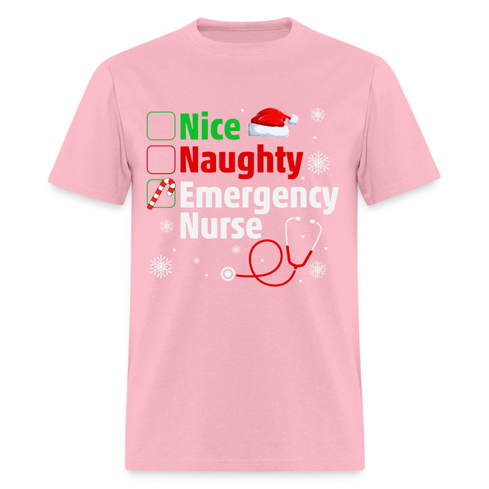 Nice, Naughty, Emergency Nurse - Christmas T-Shirt - pink