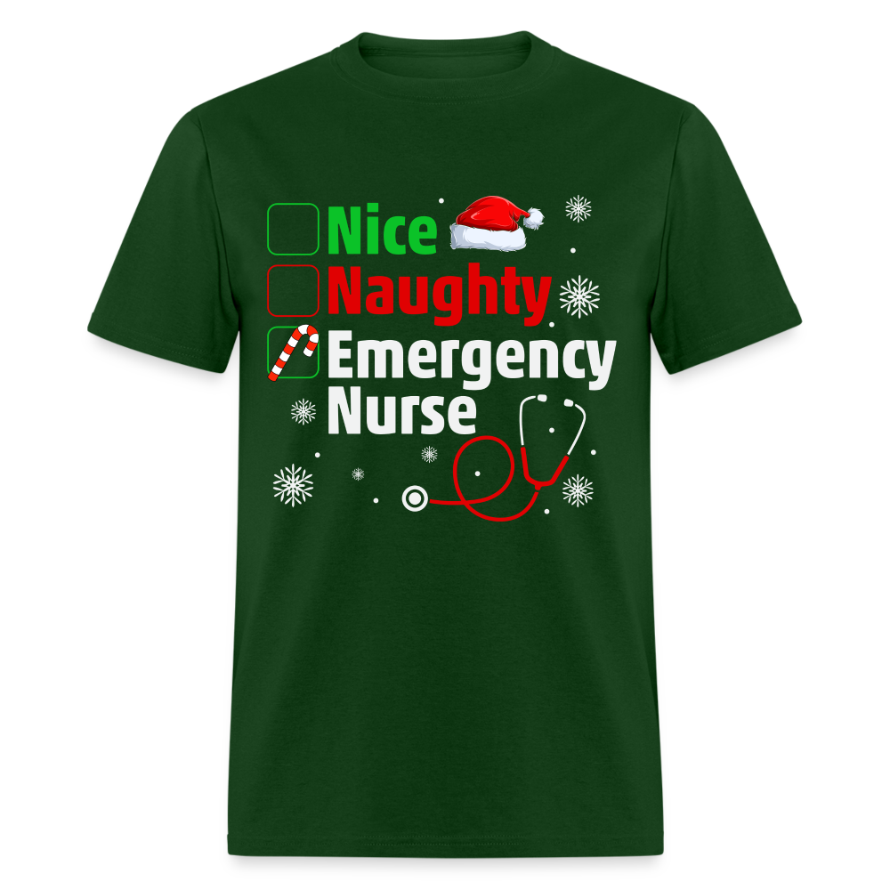 Nice, Naughty, Emergency Nurse - Christmas T-Shirt - forest green