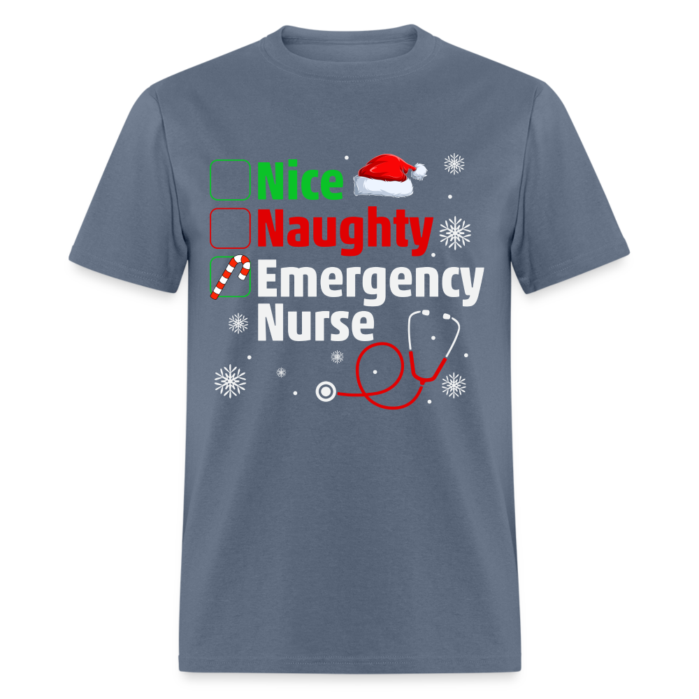 Nice, Naughty, Emergency Nurse - Christmas T-Shirt - denim