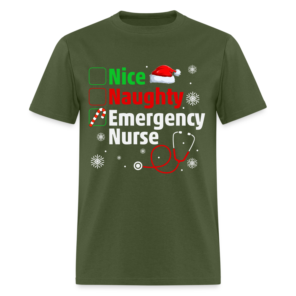 Nice, Naughty, Emergency Nurse - Christmas T-Shirt - military green
