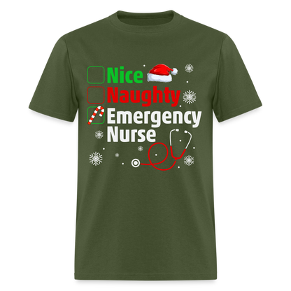 Nice, Naughty, Emergency Nurse - Christmas T-Shirt - military green