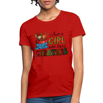 Just a Girl Who Loves Christmas T-Shirt - red