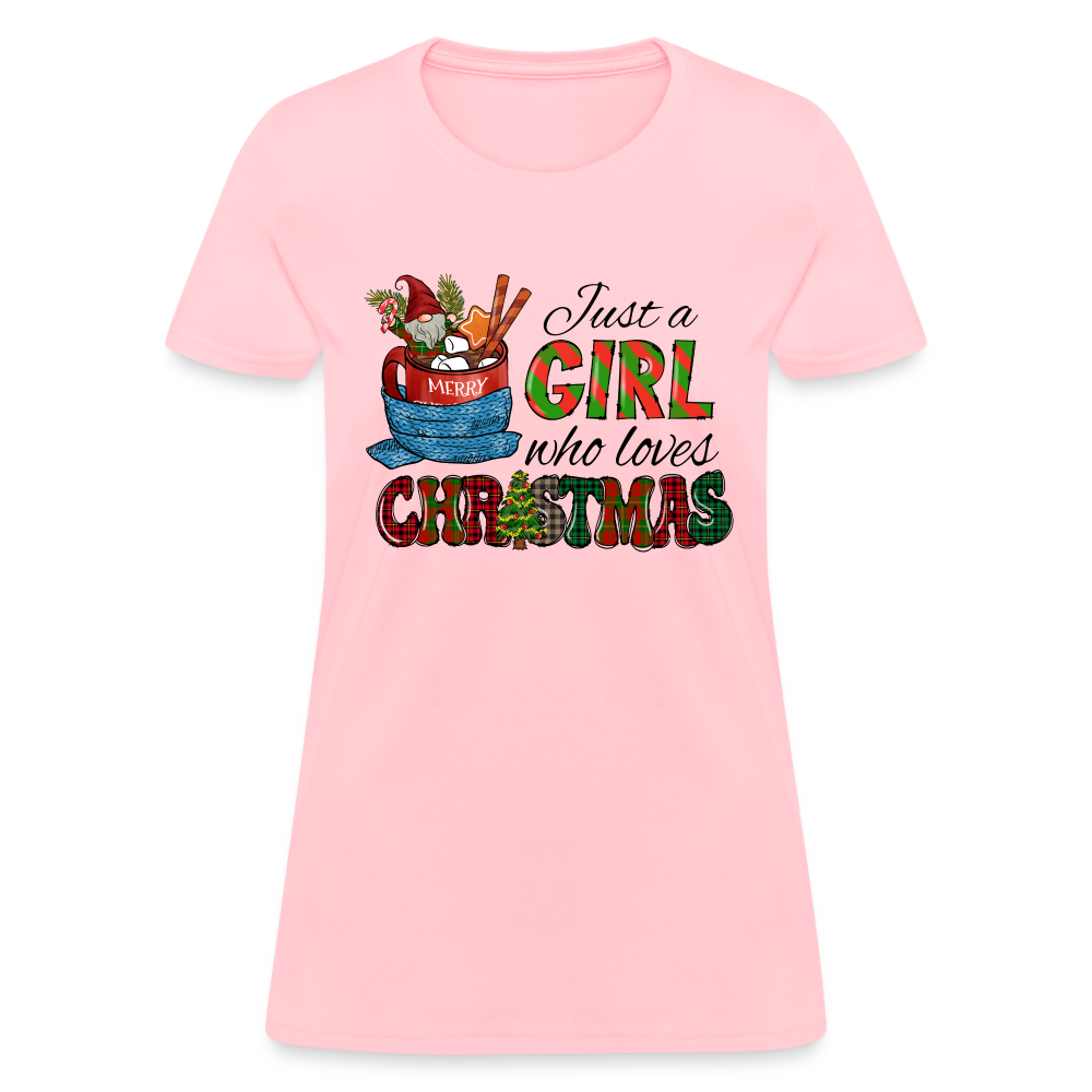 Just a Girl Who Loves Christmas T-Shirt - pink