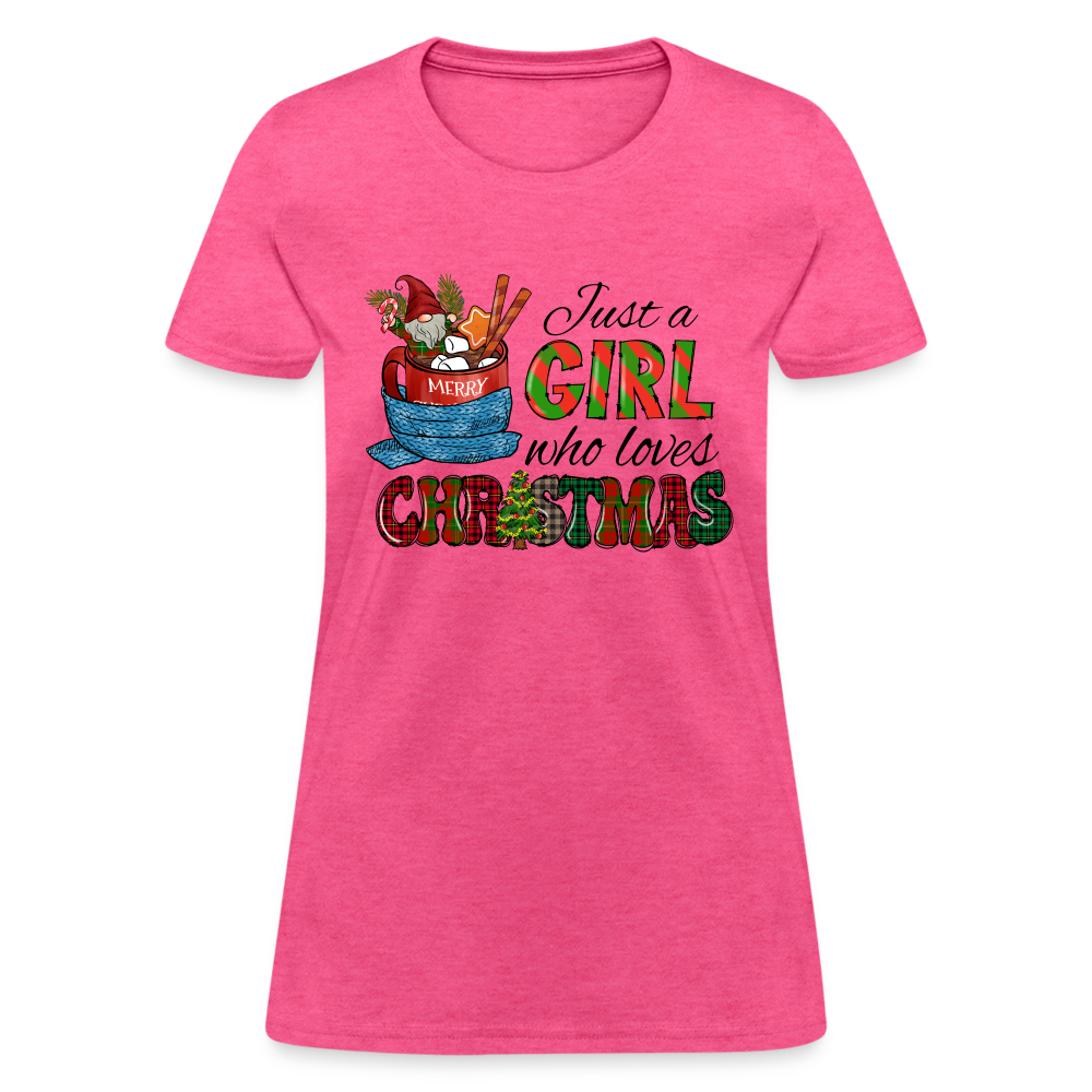 Just a Girl Who Loves Christmas T-Shirt - heather pink