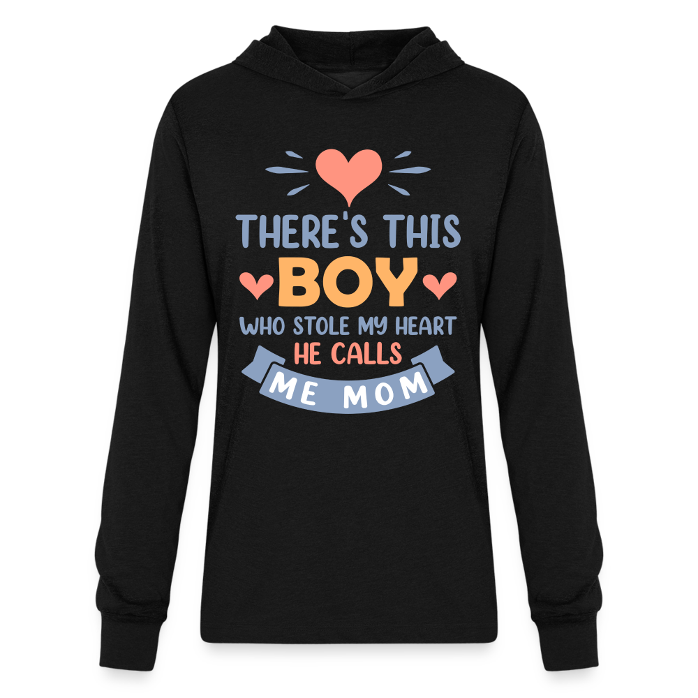 There's This Boy Who Stole My Heart, He Call Me Mom Hoodie Shirt - black