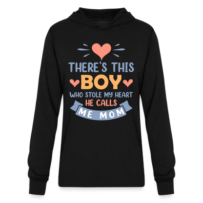 There's This Boy Who Stole My Heart, He Call Me Mom Hoodie Shirt - black