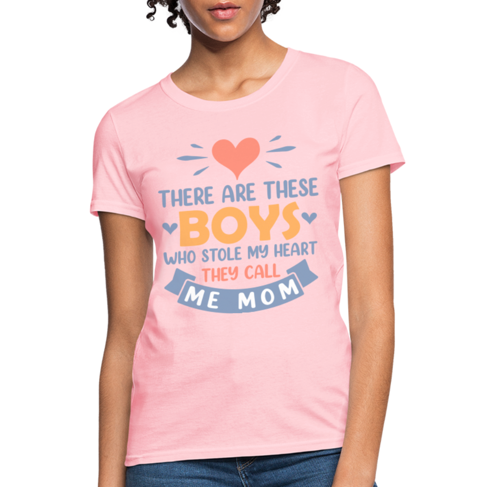 There Are These Boys Who Stole My Heart, They Call Me Mom T-Shirt - pink