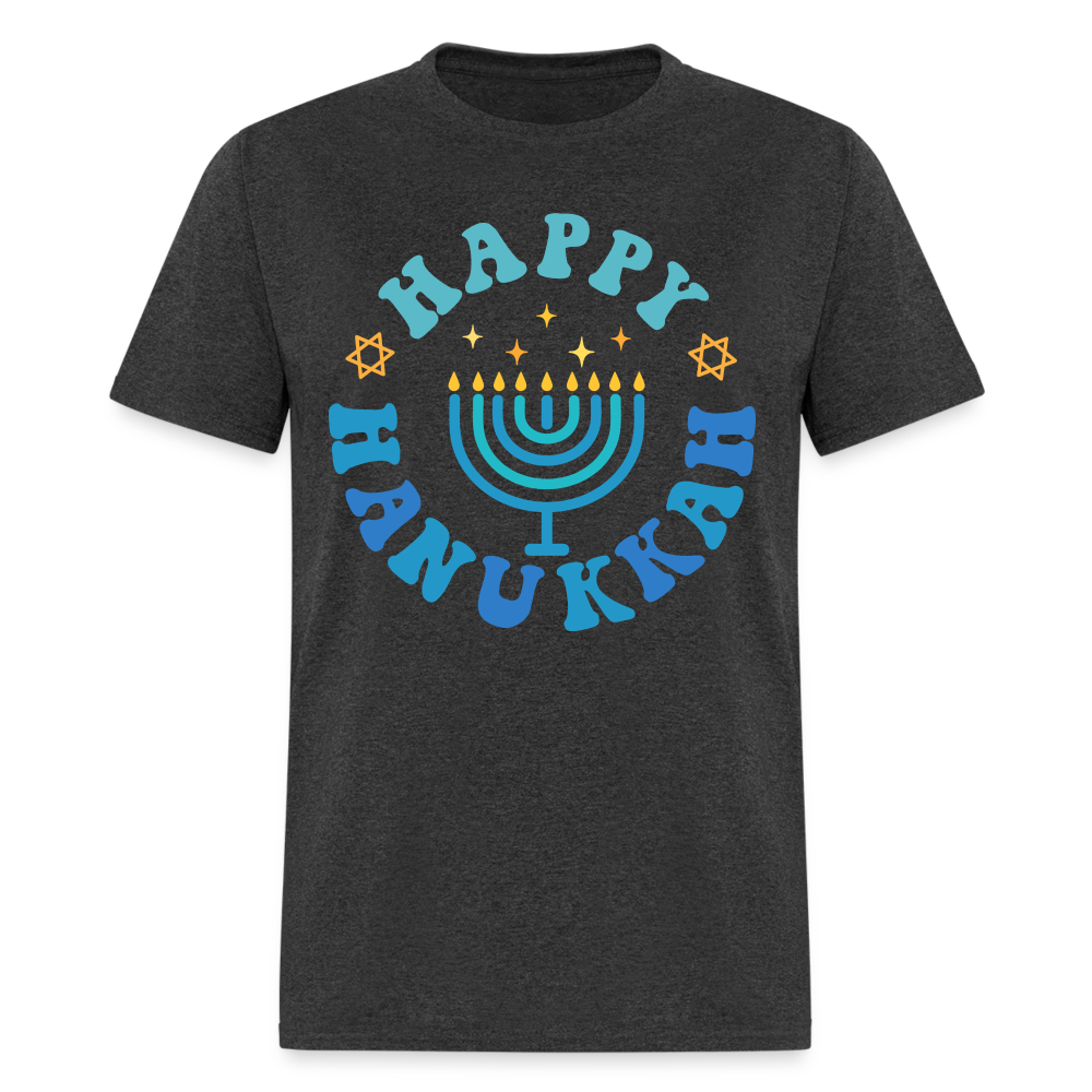 Happy Hanukkah T-Shirt (Menorah) - heather black