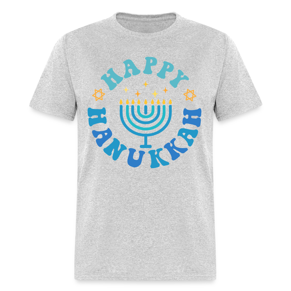 Happy Hanukkah T-Shirt (Menorah) - heather gray
