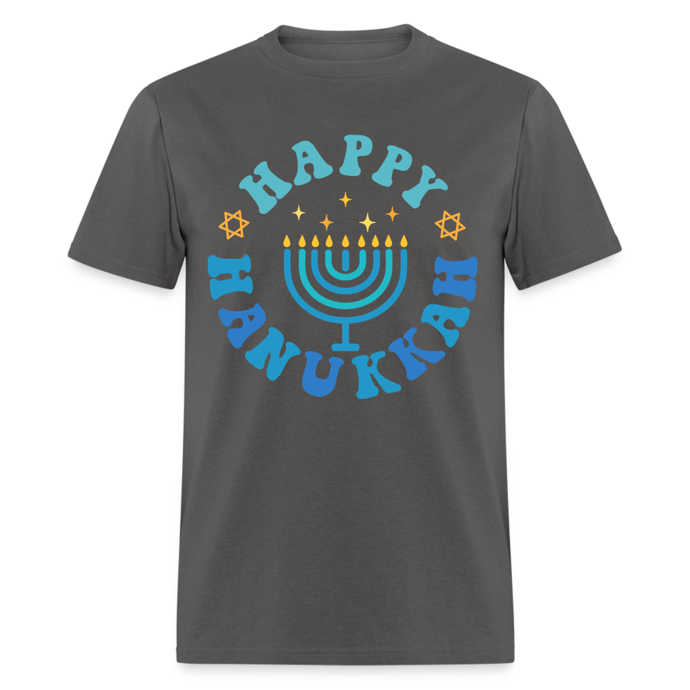 Happy Hanukkah T-Shirt (Menorah) - charcoal