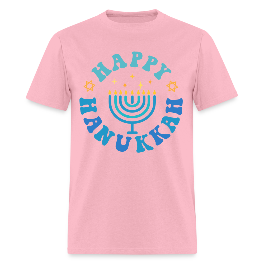 Happy Hanukkah T-Shirt (Menorah) - pink