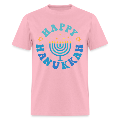 Happy Hanukkah T-Shirt (Menorah) - pink