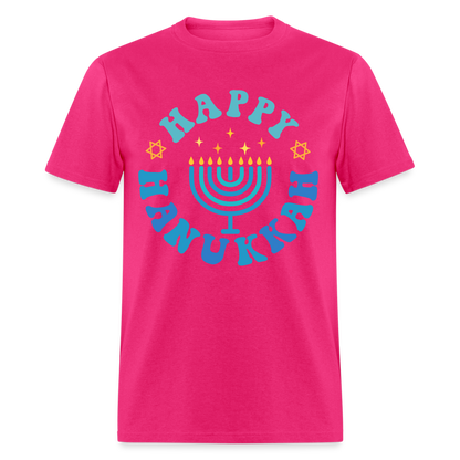 Happy Hanukkah T-Shirt (Menorah) - fuchsia