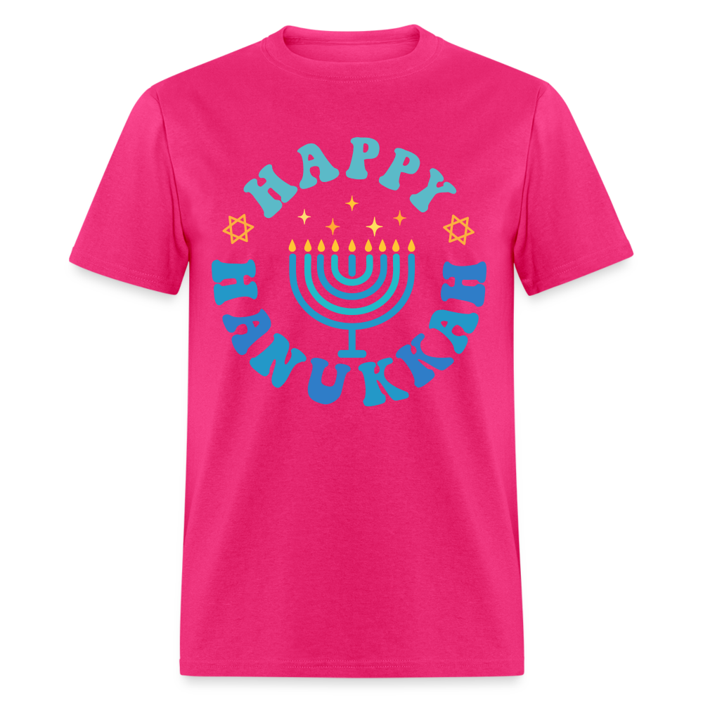 Happy Hanukkah T-Shirt (Menorah) - fuchsia