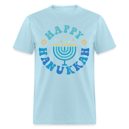 Happy Hanukkah T-Shirt (Menorah) - powder blue