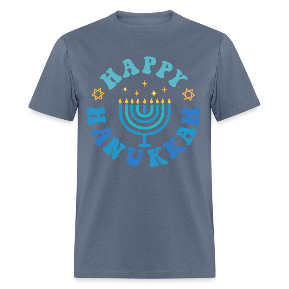 Happy Hanukkah T-Shirt (Menorah) - denim