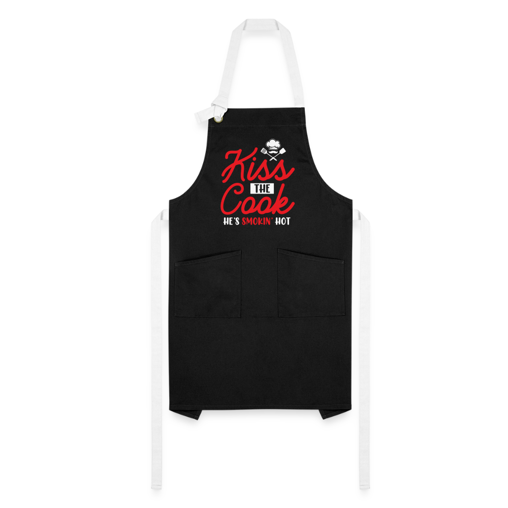 Kiss The Cook He's Smokin' Hot - Artisan Apron - black/white