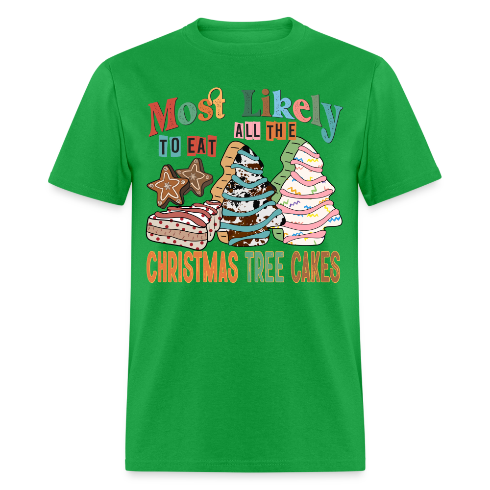 Most Likely to Eat All The Christmas Tree Cakes T-Shirt (Christmas) - bright green
